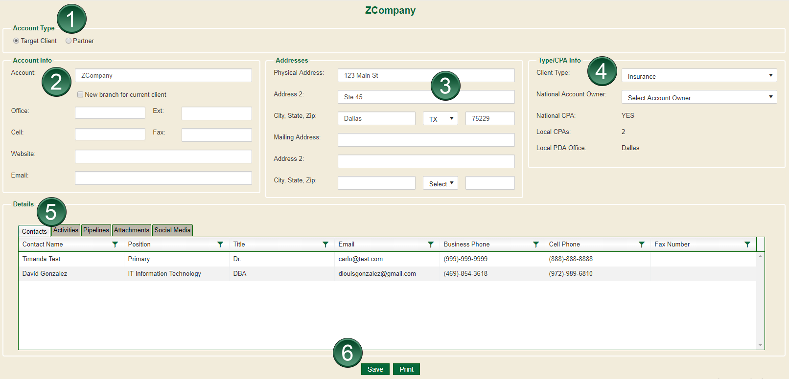 Accounts Landing Page
